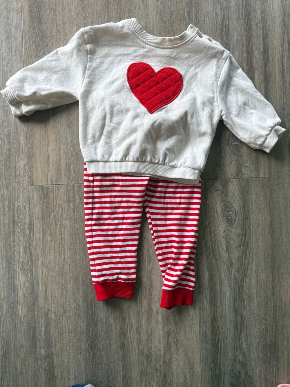 Cat & Jack White Top with Red Heart and Red-White Striped Leggings